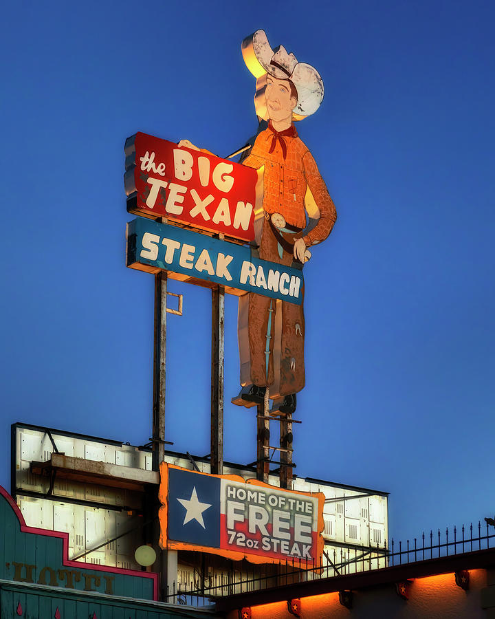 Big Texan Cowboy Sign - Amarillo - Route 66 Photograph by Susan Rissi Tregoning
