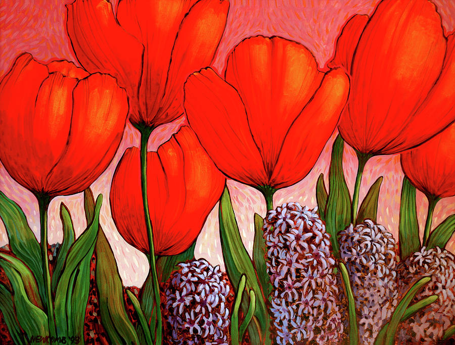 Big Tulips and Hyacinths Painting by John Newcomb