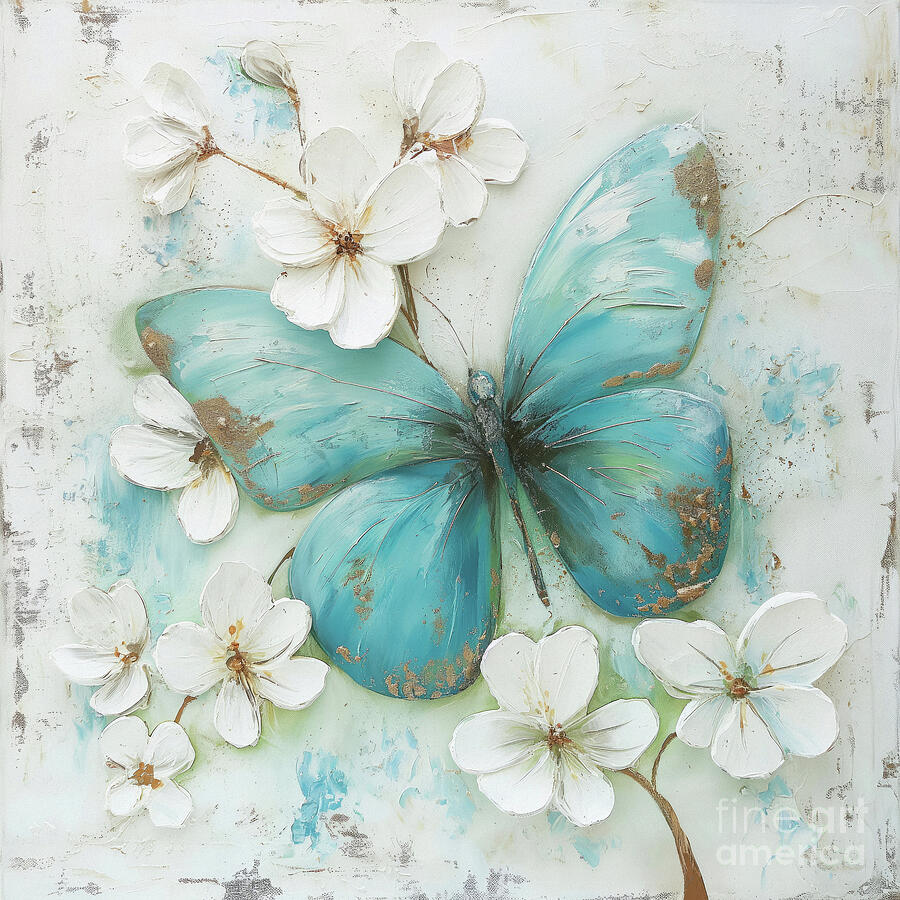 Big Turquoise Butterfly Painting by Tina LeCour
