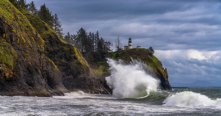 Lighthouse Photograph - Big Wave at Cape Disappointment by Darren White