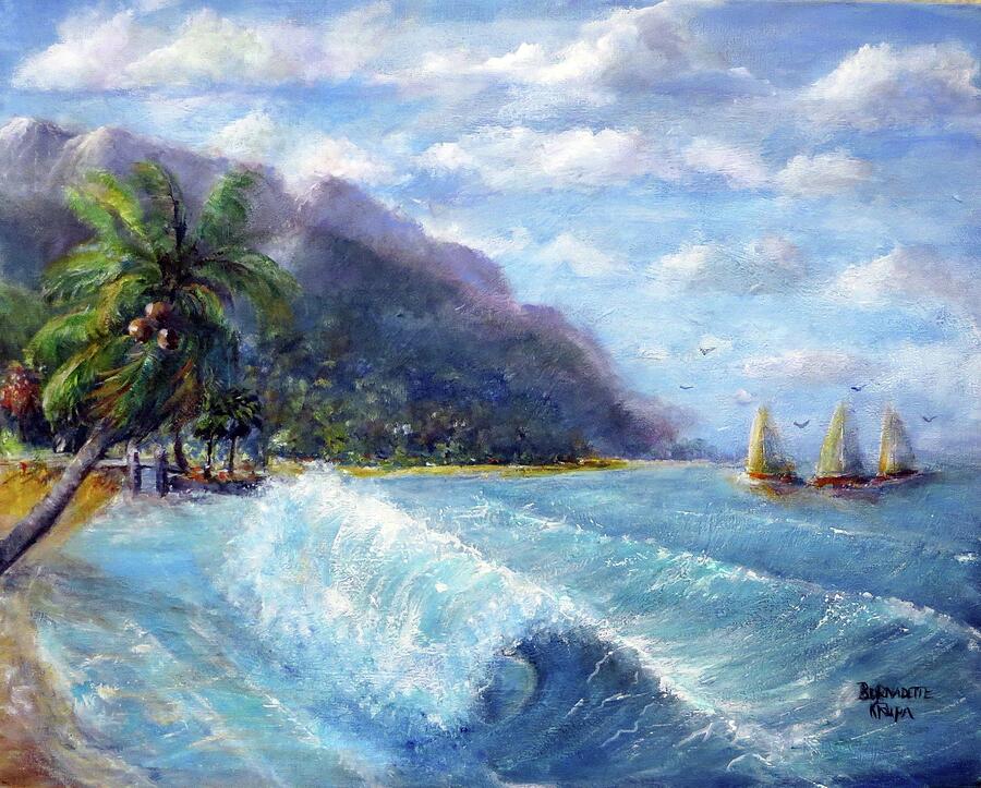 Big Waves Beach Tropical Painting by Bernadette Krupa