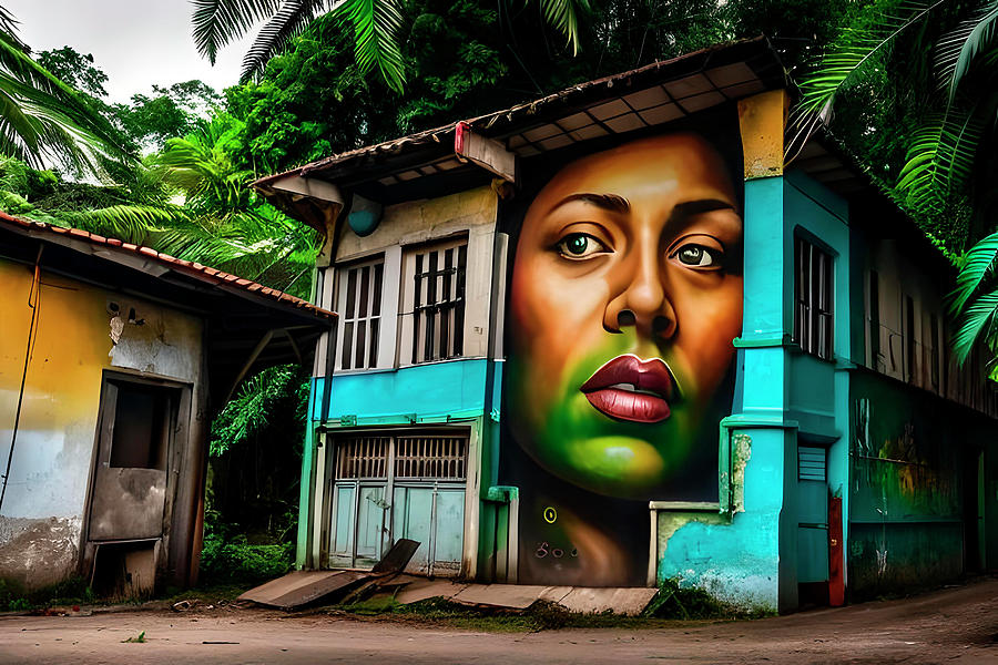 Panama Digital Art - Big Woman Paint on the wall by Gabriel Cusmir