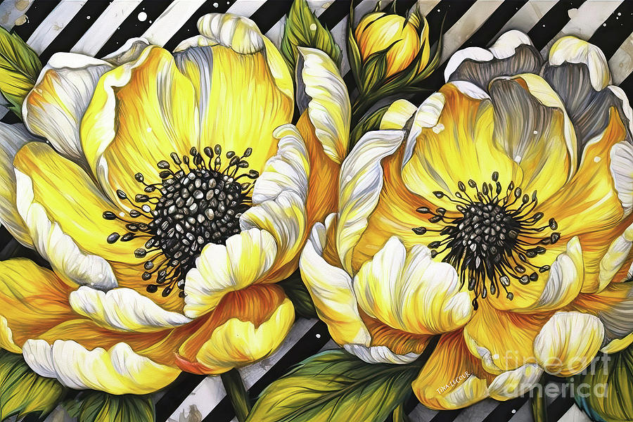 Spring Painting - Big Yellow Peonies by Tina LeCour