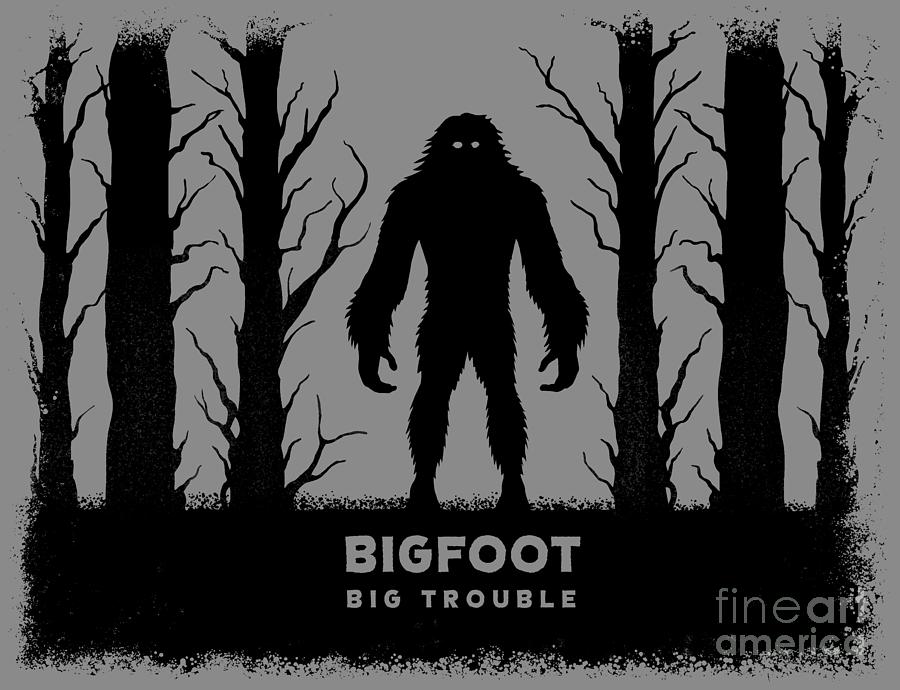 Bigfoot Big Trouble Haunting Image of Sasquatch in Forest Digital Art ...