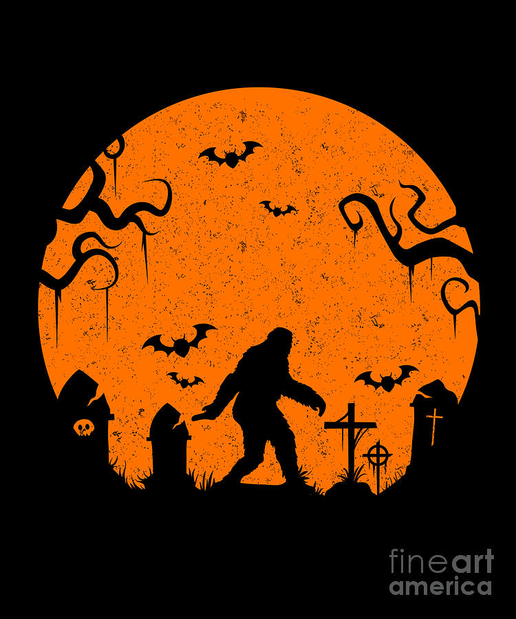 Bigfoot Halloween Sasquatch Bats Horror Trick Or Treat Gift Digital Art ...