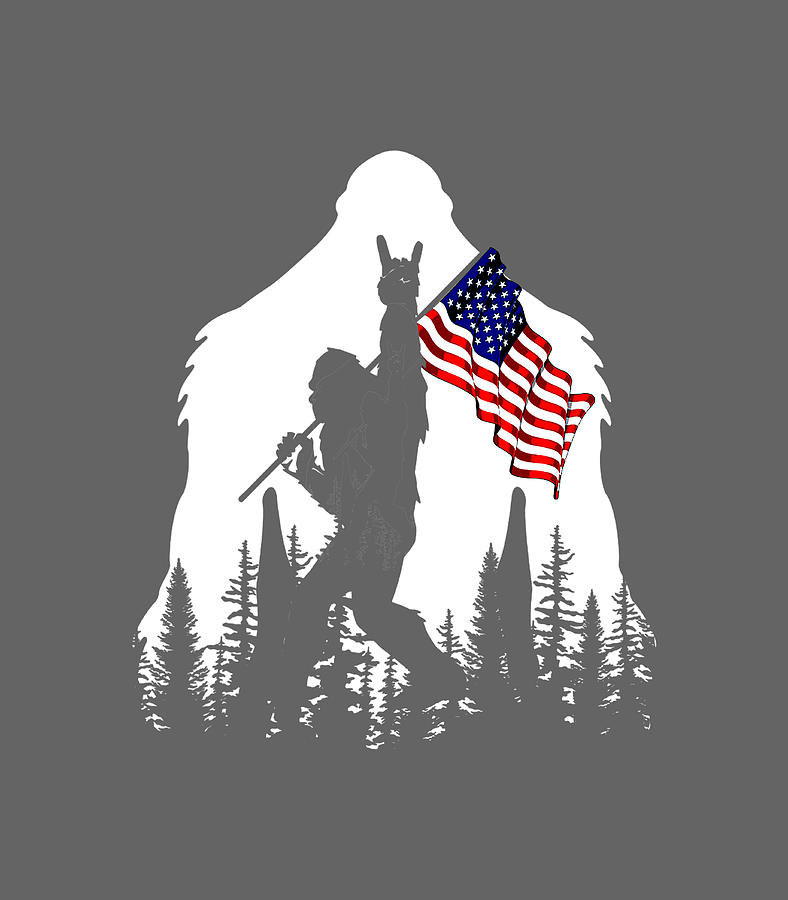 Bigfoot Rock On Hold American Flag Sasquatch Believers Digital Art by ...