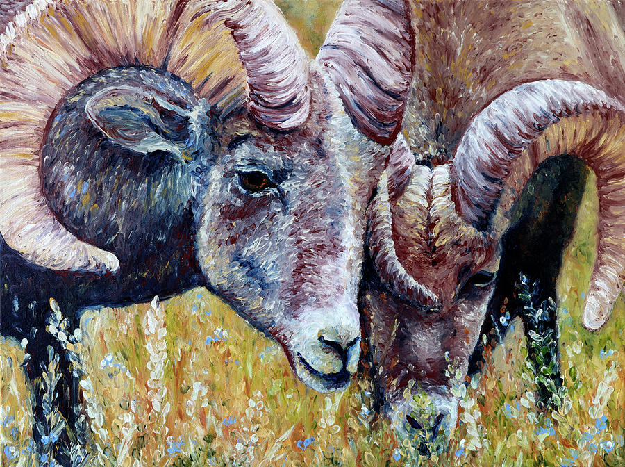 Bighorns Painting by Bari Rhys