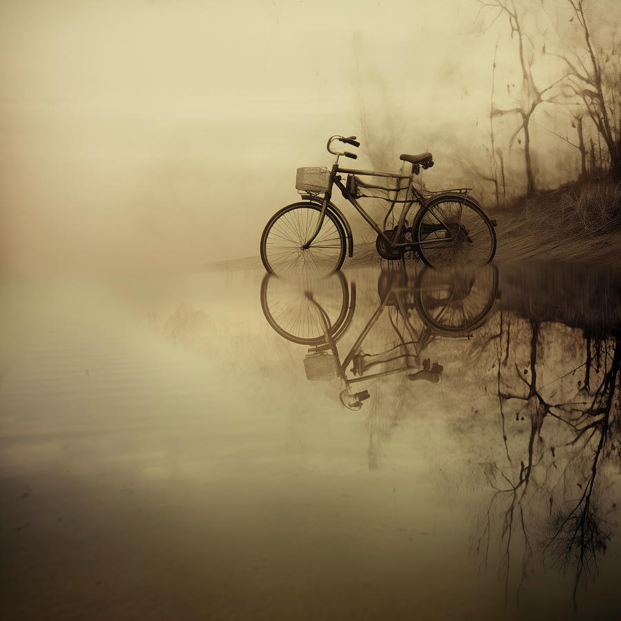 Bike At Edge Of The Lake Digital Art