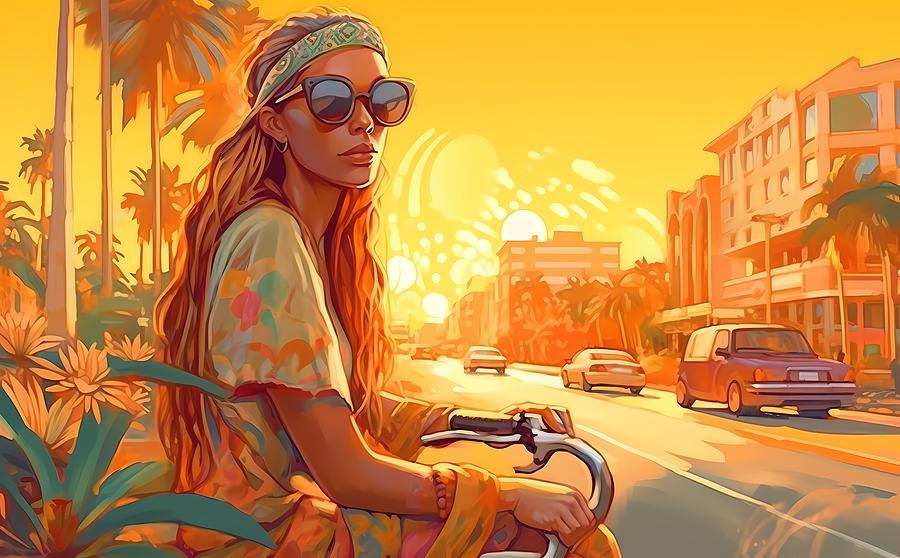 Bike Ride in Sunny Miami Digital Art by Caito Junqueira