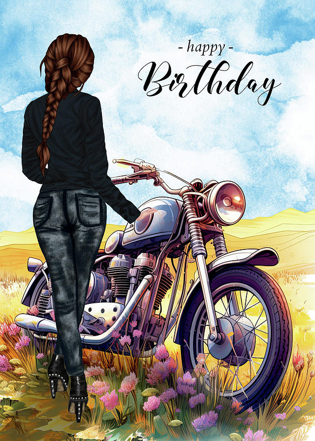 Biker Chick Motorcycle Birthday Card Digital Art by Doreen Erhardt