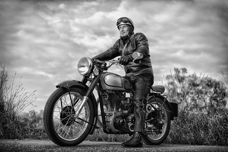 Biker On Vintage Motorcycle Photograph by Kemter