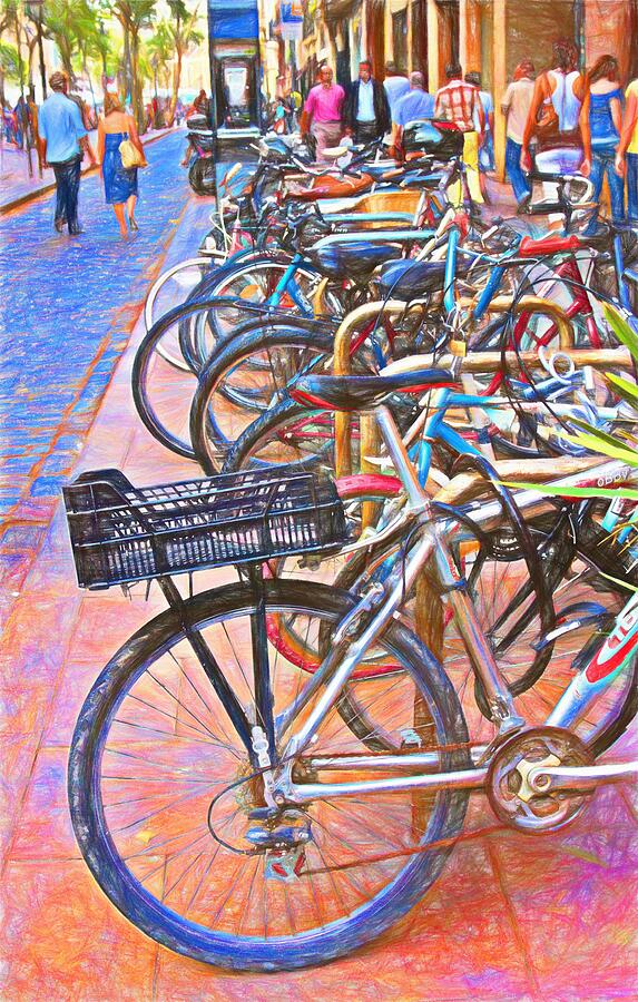 Bikes for rent in Barcelona, Spain Digital Art by Tatiana Travelways