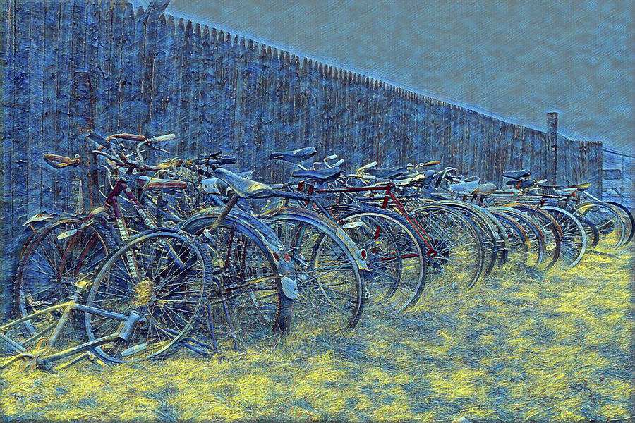 Bikes on a fence Photograph by Steve Lucas