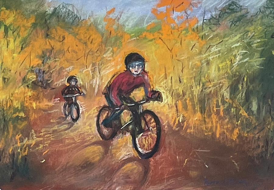 Biking in Fall in the Berkshires Pastel by Terre Lefferts