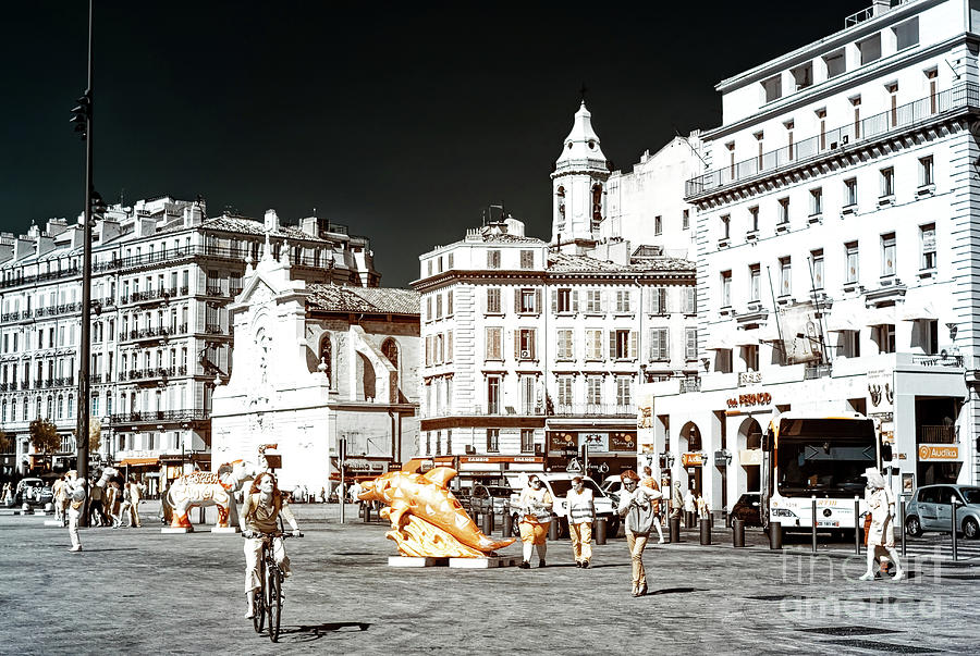Biking Through the Vieux Port Infrared in Marseille Photograph by John Rizzuto