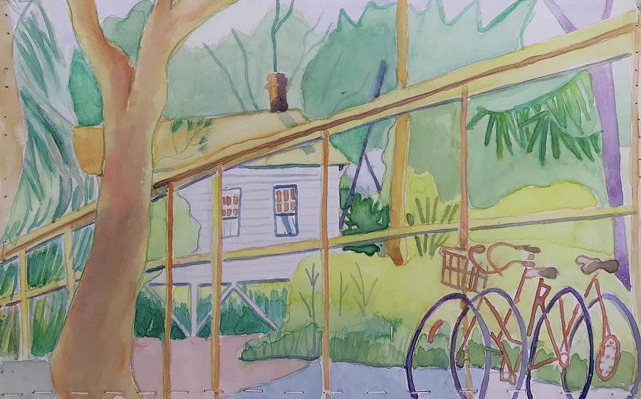 Biking to Sanibel Lighthouse Painting by Debra Bretton Robinson