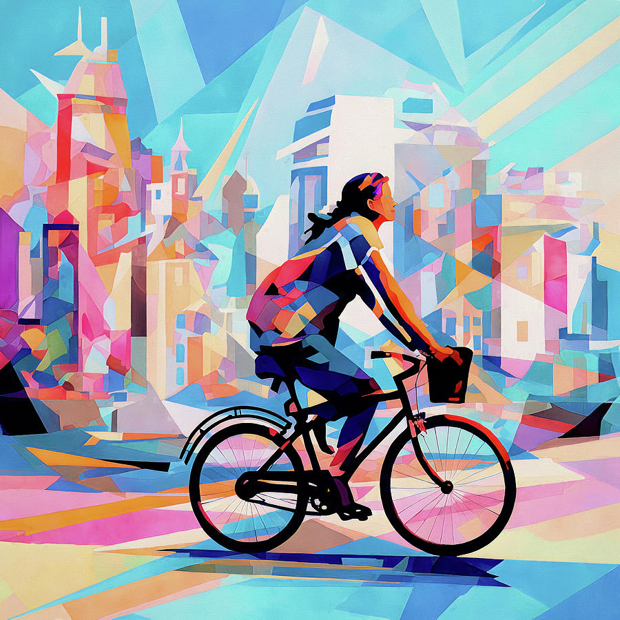 Biking to Work in the City Digital Art by Peggy Collins
