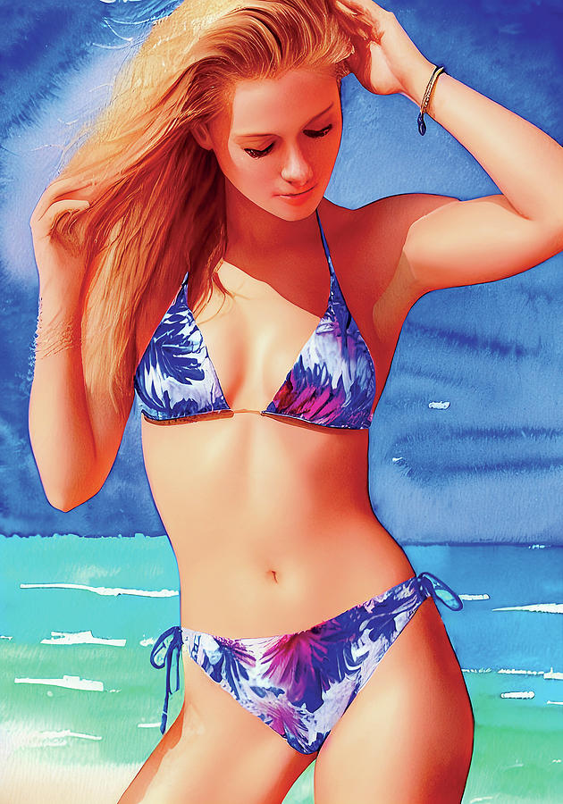 Bikini Art 12 Girl On The Beach Digital Watercolor Digital Art By