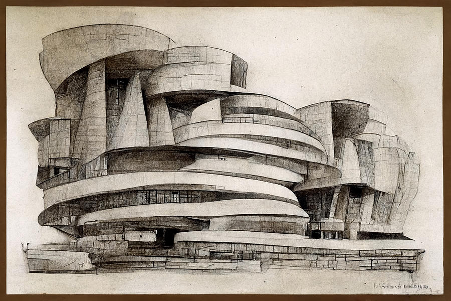 Bilbao Guggenheim pencil drawing style of Frank 13db5b96 64d8 4a16 b523 ...