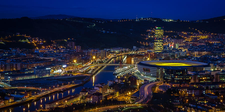 Bilbao photographed from abowe at night Photograph by Finn Bjurvoll Hansen