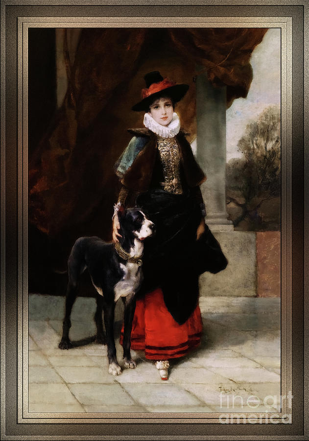 Bildnis einer Dame mit Dogge by Friedrich August von Kaulbach Remastered Xzendor7 Reproductions Painting by Xzendor7