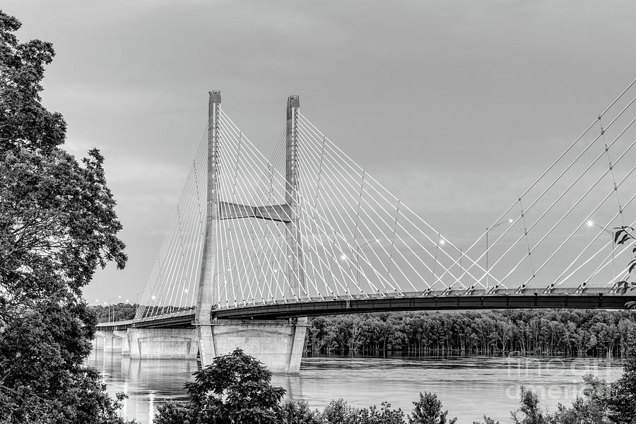 Bill Emerson Bridge Dusk Grayscale Photograph by Jennifer White