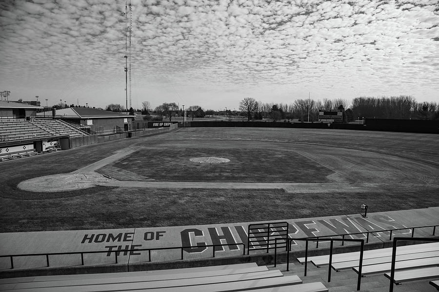 Bill Theunissen Baseball Stadium at Central Michigan University black and white Photograph by Eldon McGraw
