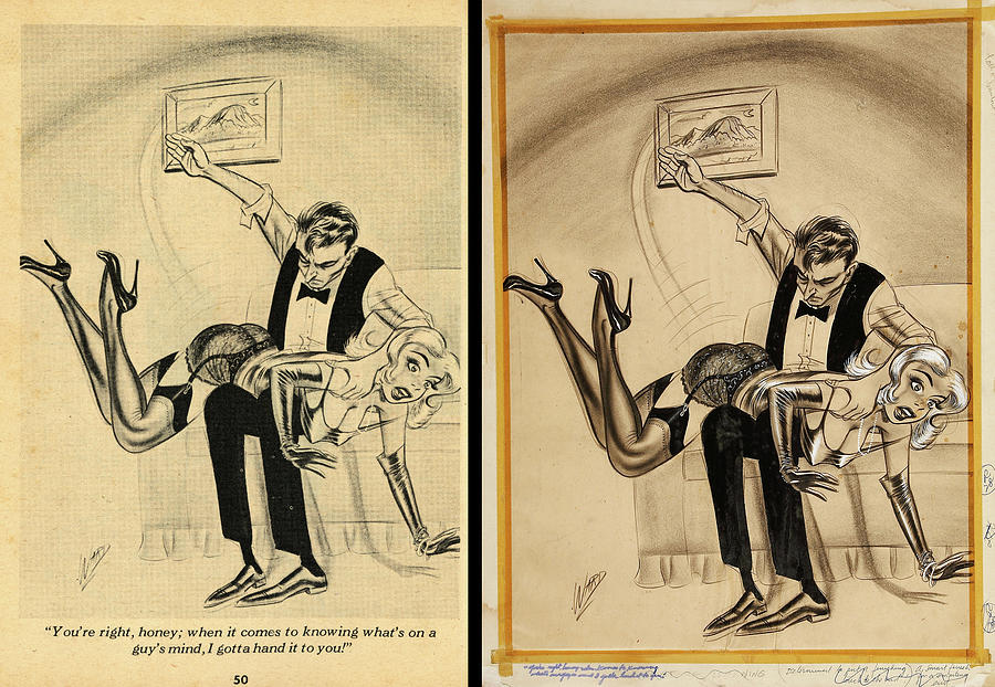 Bill Ward Shirt Sleeves Spanking Final And Variant Captions Drawing By Herbert Cromwell Fine 