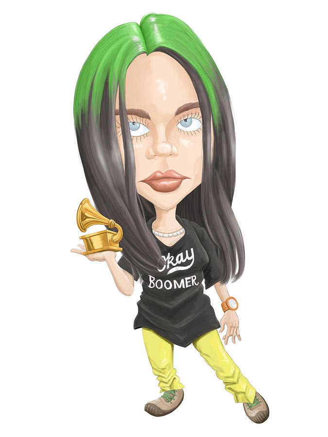 Billie Eilish - color Drawing by Mike Scott