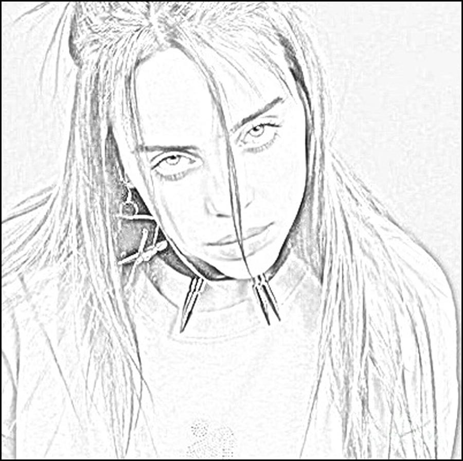 Download Billie Eilish Coloring Page Drawing by Lisa Brando