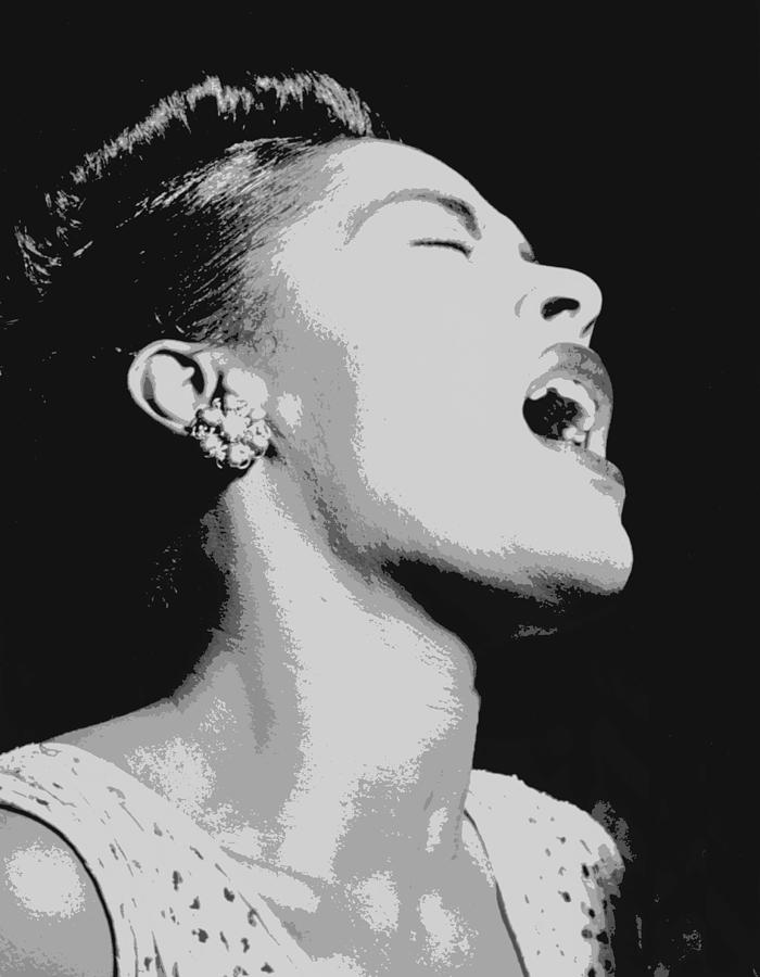 Billie Holiday - Black And White Digital Art