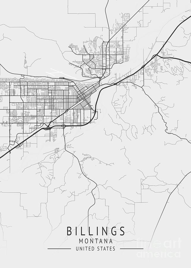 Billings - Montana US Gray City Map Digital Art by Tien Stencil - Pixels