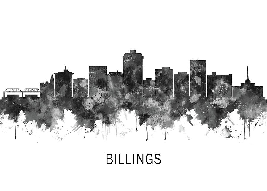 Billings Montana Skyline BW Mixed Media by NextWay Art - Pixels