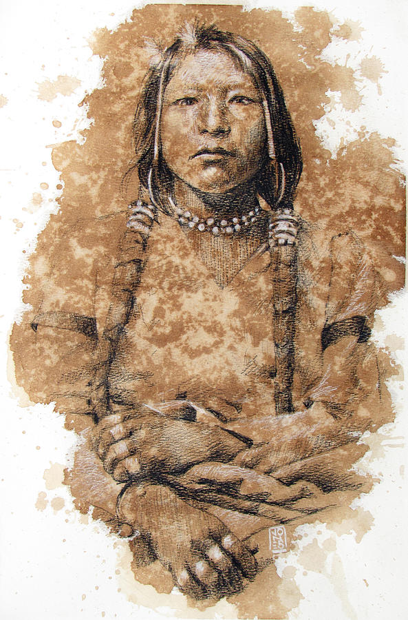 Native American Drawing - Billy - Shoshone by Debra Jones
