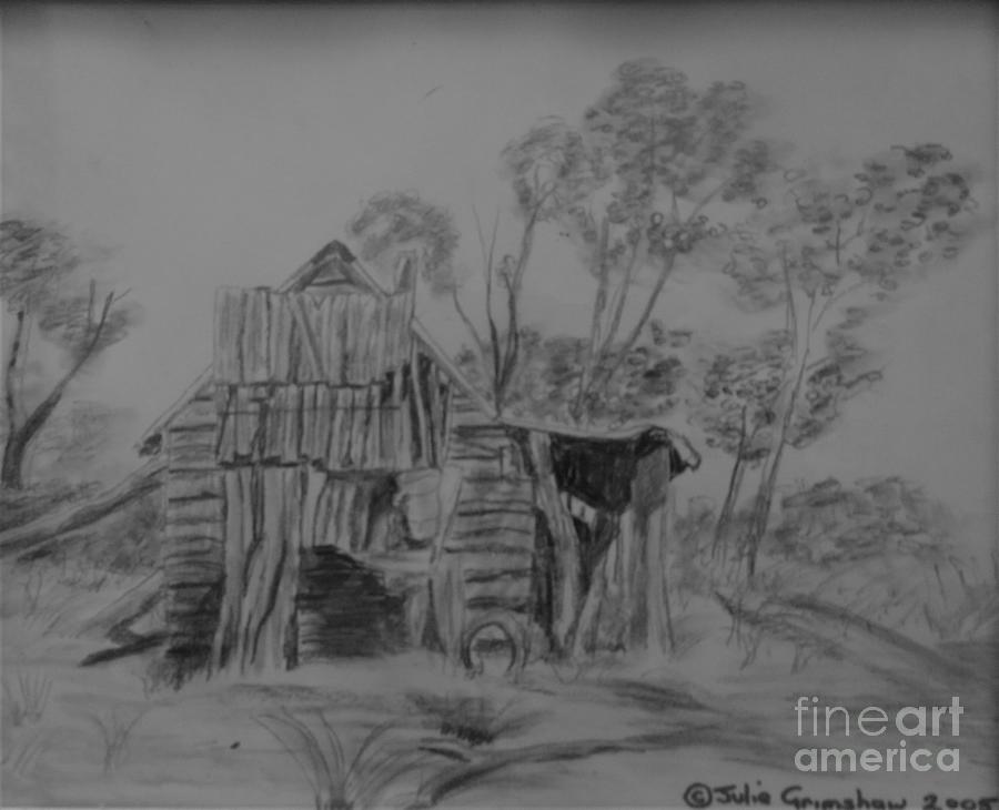 Billys hut  2005 Drawing by Julie Grimshaw