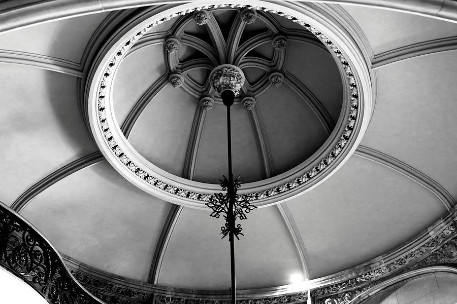 Black And White Photograph - Biltmore Chandelier Medallion in Black and White by Carol Montoya