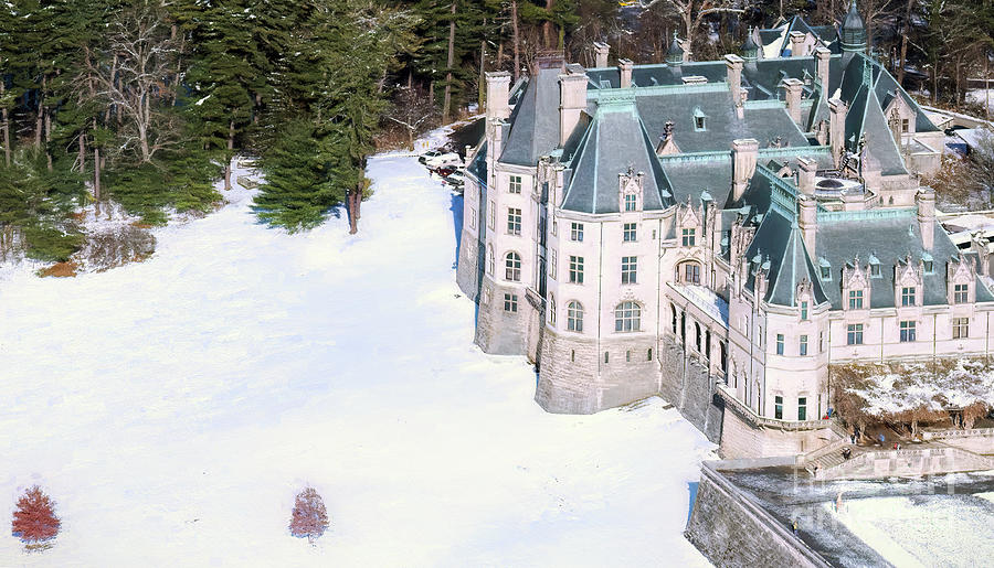 Biltmore Estate in Asheville, North Carolina with Snow Aerial View Photograph by David Oppenheimer