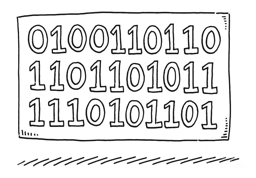 Black And White Drawing - Binary Numbers Zero and One Drawing by Frank Ramspott