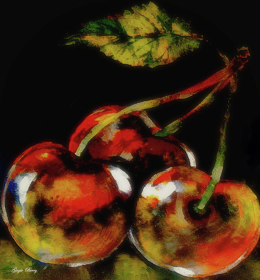 Still Life Mixed Media - Bing Cherries by Gayle Berry