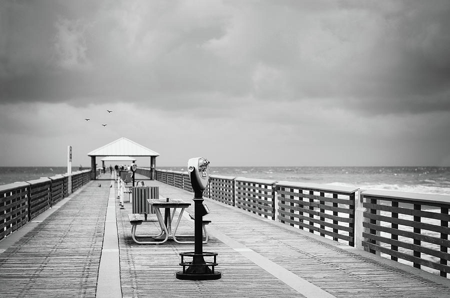 Binocular Viewer on Juno Pier Black and White Photograph by Laura Fasulo