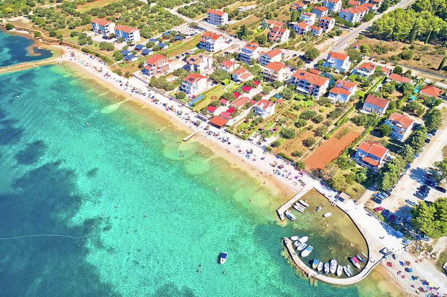 Biograd na Moru idyllic turquoise beach aerial view Photograph by Brch Photography