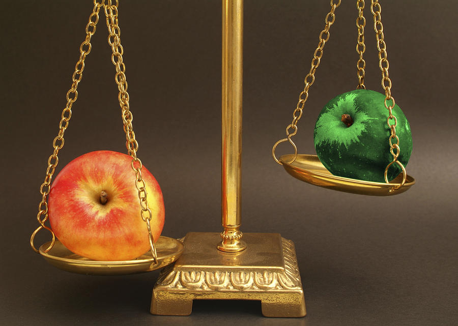 Biological apple contra genetically modified apple Photograph by Michaela Begsteiger
