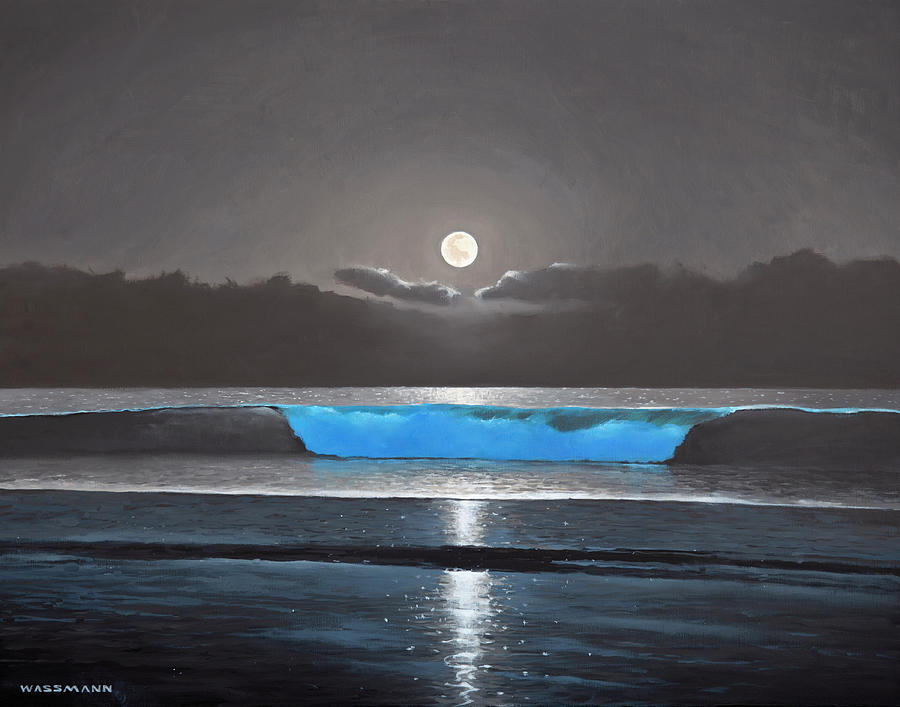 Bioluminescent Moonset Painting Painting by Cliff Wassmann
