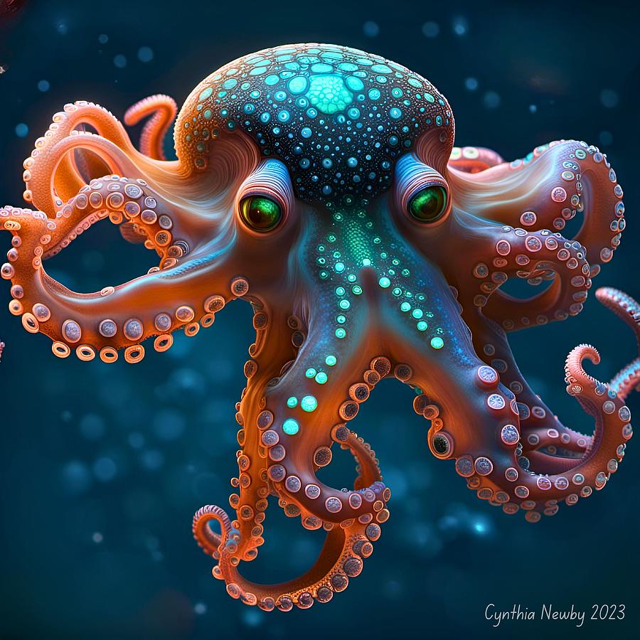 Bioluminescent Octopus Digital Art by Cindys Creative Corner