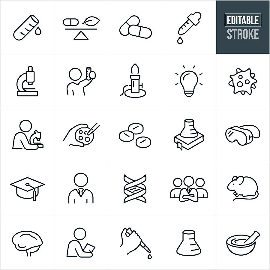 Biomedical Science Thin Line Icons - Editable Stroke Drawing by Appleuzr