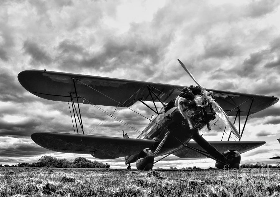 Transportation Photograph - Biplane Ready for Flight black and white by Paul Ward