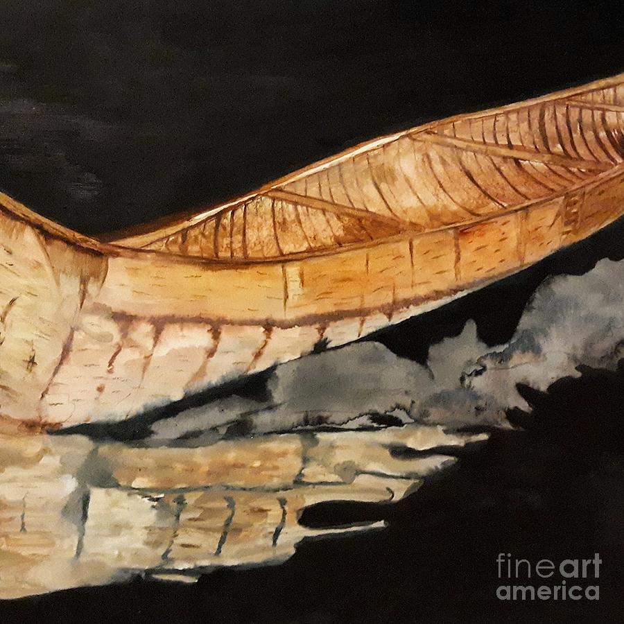 Birch Bark Canoe Reflections Painting