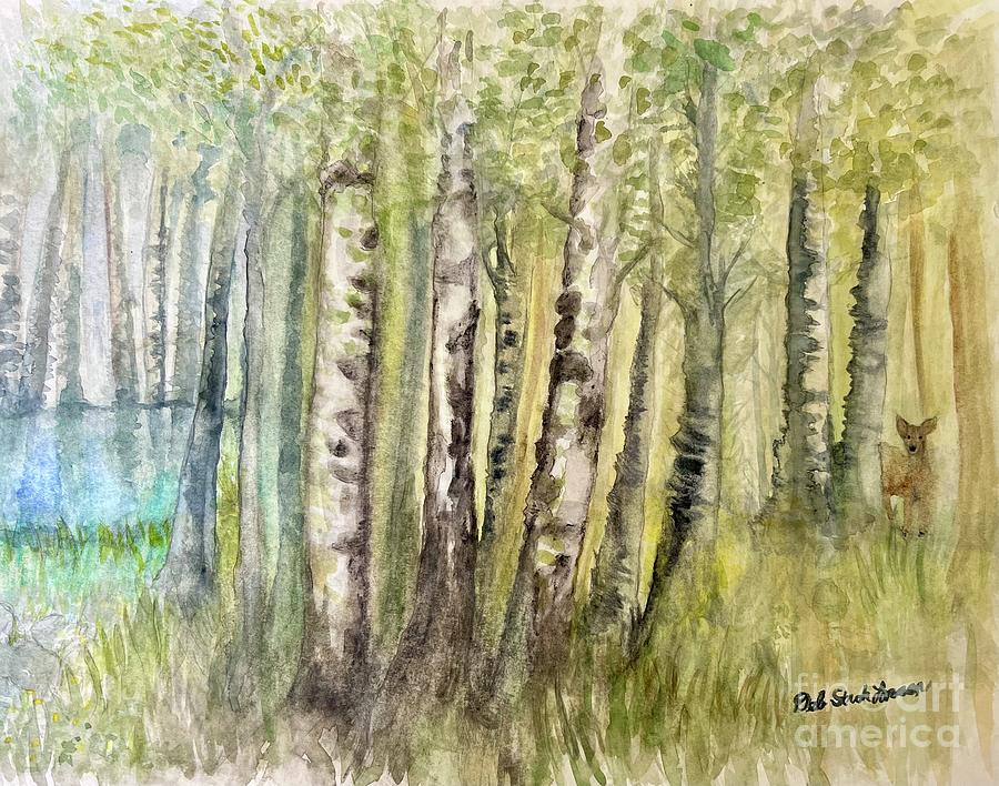 Birch Forest Visitor Painting by Deb Stroh-Larson