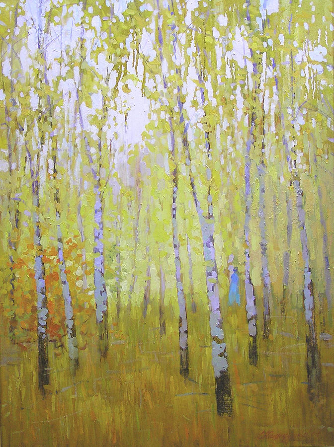 Fall Painting - Birch Grove in the Fall by Olena Kishkurno