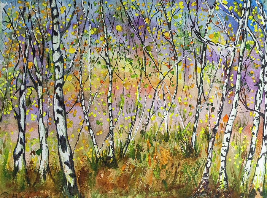 Birch Grove Watercolor Painting by Cathy Anderson
